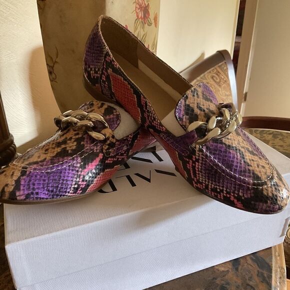 NWT Donald PLINER Metallic mini viper Lavender Leather Loafers new with box… - Picture 8 of 16